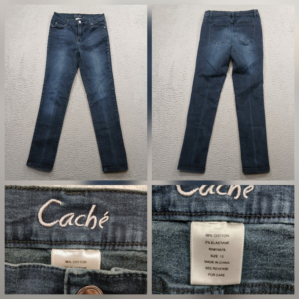 Caché Dark Wash Straight‎ Leg Jeans Women's Size 10 Blue Stretch Denim EUC